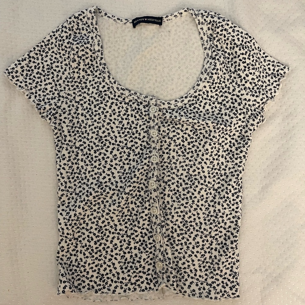 brandy melville white floral print top
